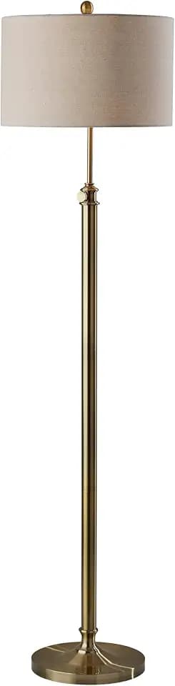 Adesso Floor Lamp, Antique Brass & Oatmeal Linen, Adjustable Height, 65.5”