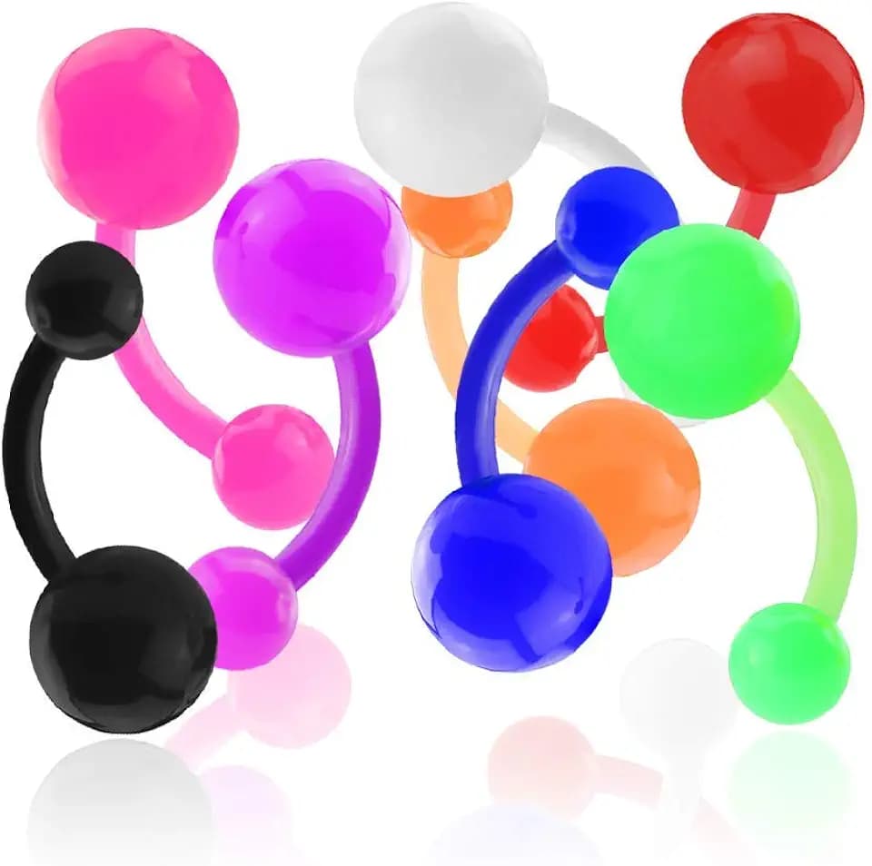 14G Bio-Flex Solid Colored Acrylic Balls Navel Belly Rings Set of 8