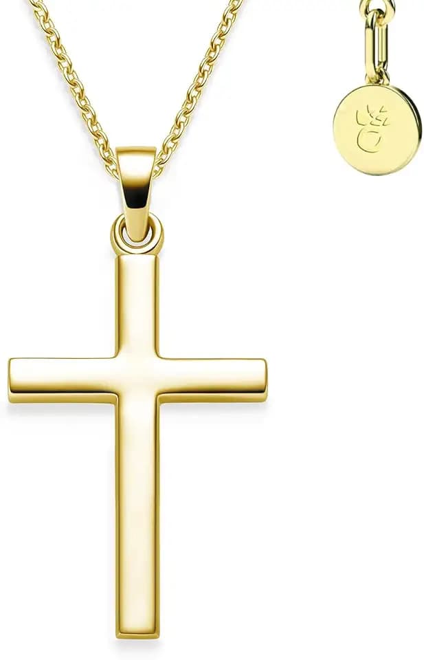 Kreuz Kette Kommunion Mädchen Junge Gold (Silber 925 vergoldet) mit Gravur | Kreuzkette Anhänger Halskette Kinder Schmuck | Geschenke zur Taufe Erstkommunion Konfirmation Firmung | Goldkette Taufkette
