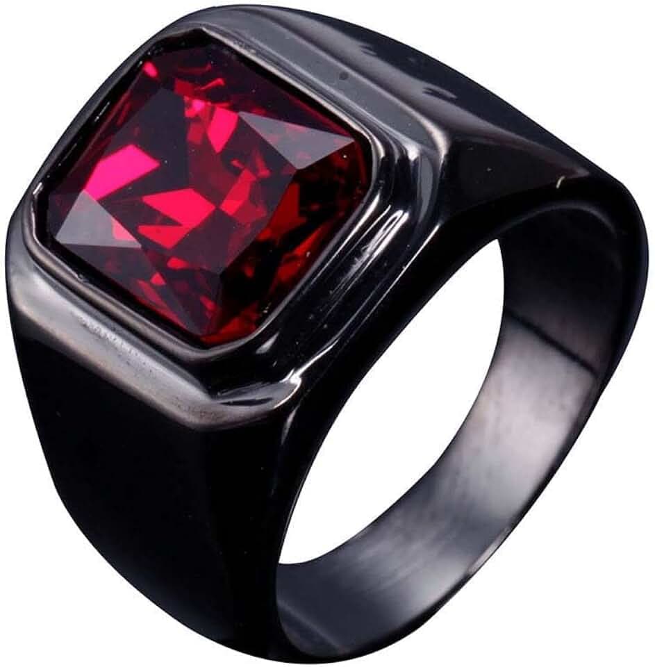 PAURO Männer Edelstahl Jahrgang Quadratischer Edelstein Ring Silber/Gold/Schwarz plattierte Seite, Multicolor Stein