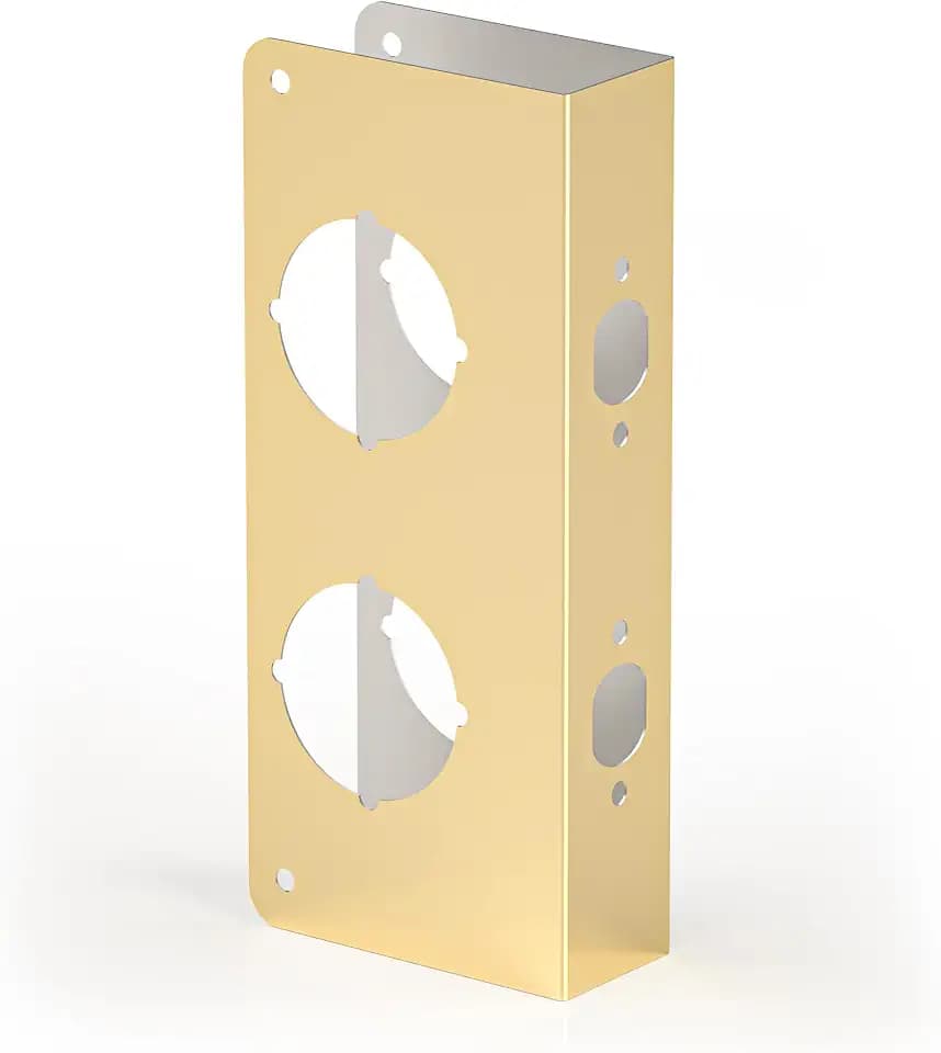 Door Knob Reinforcement Plate, Polished Gold, Fits 1-3/8" Doors, 2-3/4" Backset, Door Lock and Door Knob Cover Plate, Deadbolt Cover Plate, Reinforce and Repair Wood or Metal Doors