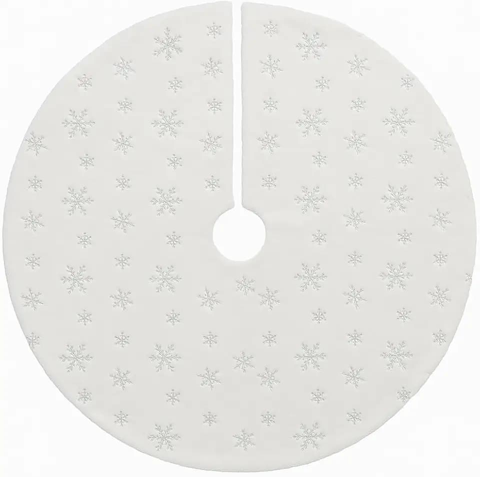Weißer Weihnachtsbaumrock 120 cm mit Schneeflocken, weicher runder Teppich, Weihnachtsdekoration