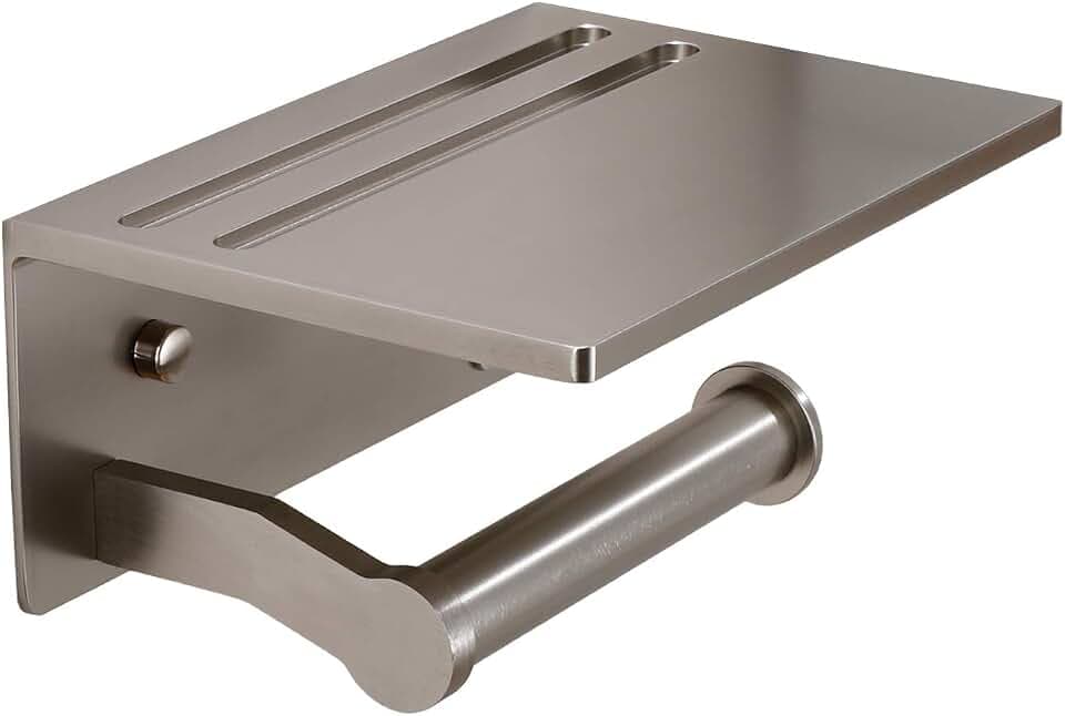 Toilet Paper Holder with Phone Shelf - Aluminum Single Roll Tissue Holder