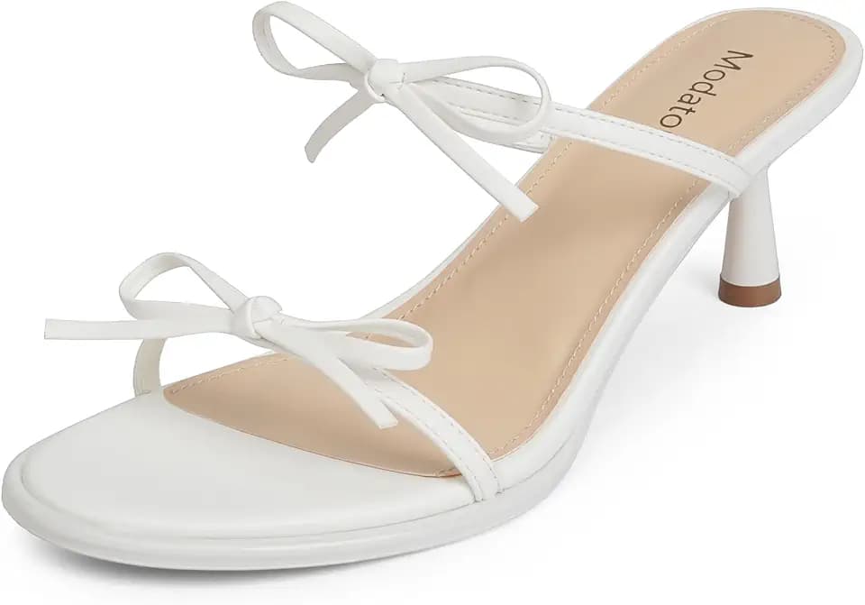 Modatope Two Strap Heeled Sandals for Women Kitten Heel Rounded Toe Heels Women Slip on Open Toe Sandals