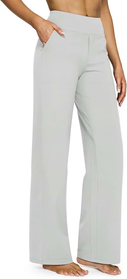 G4Free Yoga Damenhose Hohe Taille Kleiderhose mit 4 Taschen Elegant Stretch Weites Bein Geschäft Hose Arbeit Bauchkontrolle Lose Gerade Hose Klein/Regulär/Groß