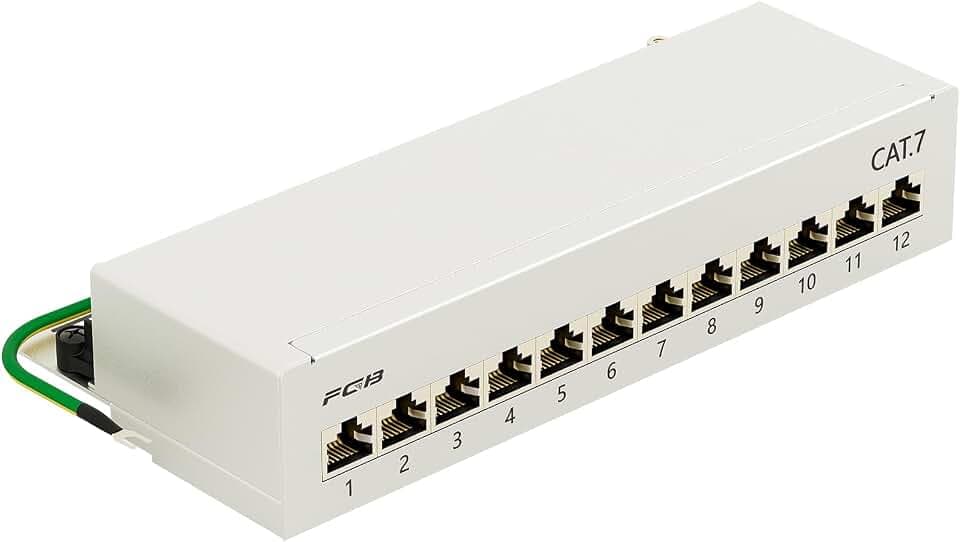 FGB CAT 7 Patchpanel Verteilerfeld 12 Port, 1HE, Lichtgrau