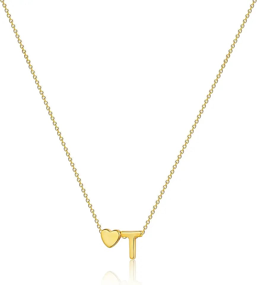 Gold Heart Initial Necklace for Women 14K Gold Plated Initial Pendant Dainty Fashion Heart T Letter Necklaces for Women Jewelry Gifts