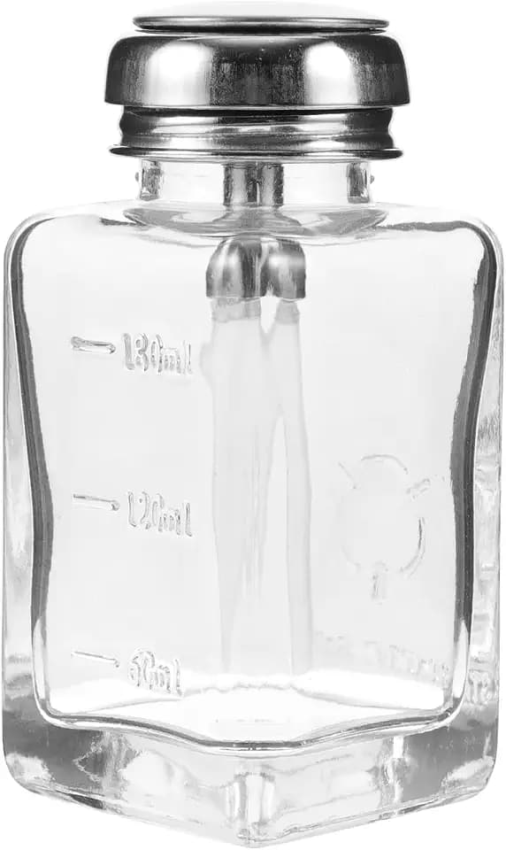 FRCOLOR Glas Pumpspender 180ml Klare Spenderflasche Nagellackentferner aus Klarglas für Nagelstudio und Reisen mit Pumpe