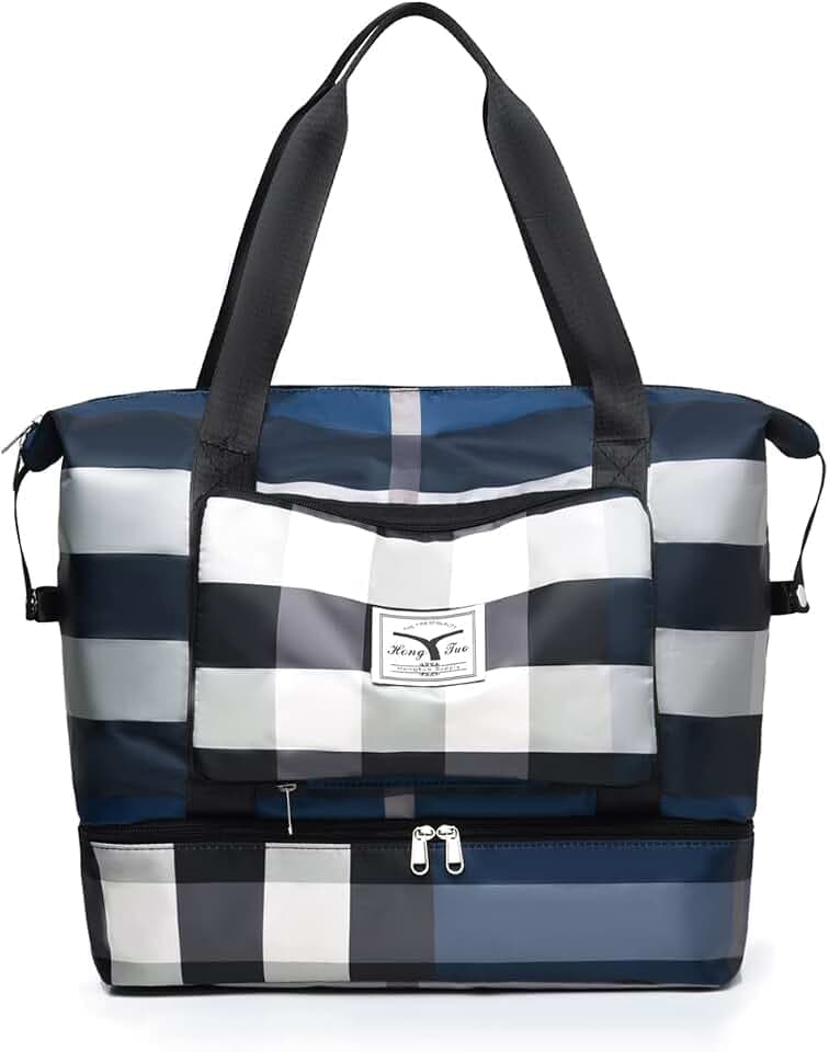 NWLR Foldable Travel Duffel Bag with Shoe Compartment Carry-On Bag B-Blue