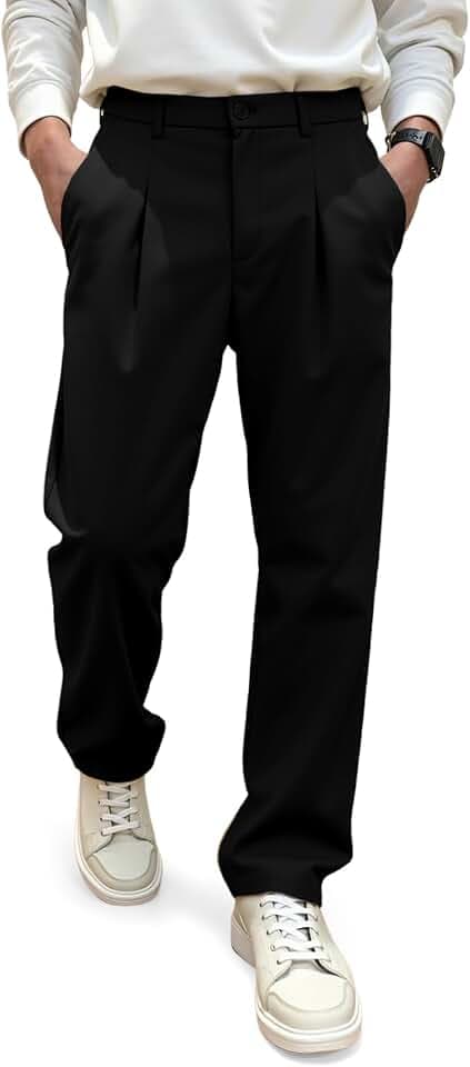 JMIERR Men's Pleated Pants Elastic Waist Wide Leg Casual Dress Pants