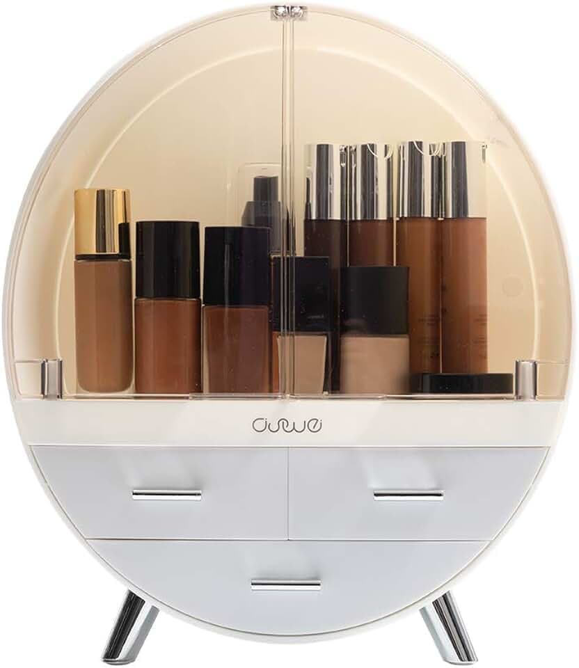 Elegant Dustproof Makeup Storage Organizer Box, Waterproof Medium Cosmetics Organizer Storage with Drawers Skincare Cosmetic Display Cases for Countertop Bathroom Dresser Dedroom