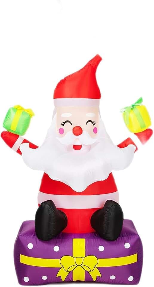 6 Ft Inflatable Santa Claus with Gift Boxes - Outdoor Christmas Decorations, Xmas Blow Up Yard Decor with Built-in LED Lights, Tethers, Stakes - Perfect for Yard, Lawn, Garden - Christmas Inflatables
