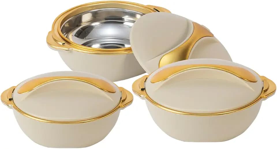 Pinnacle Thermoschüssel mit Deckel 3tlg. Set 3/2/1 Liter - Edelstahl - Warmhaltbehälter Essen, Salatschüssel - für Heiße Speisen