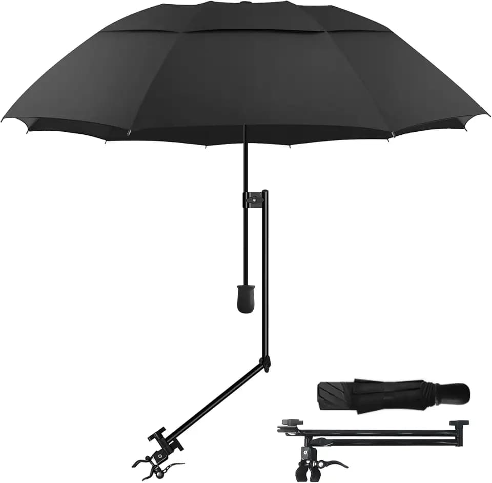 Patio Umbrellas UPF 50+ 360 ° Adjustable Shade Umbrella,Beach Umbrella with Universal Clamp,Beach Clamp on Umbrella,suitable for Patio,beach chairs,golf carts, wheelchairs,carts,bleachers,camping and fishing