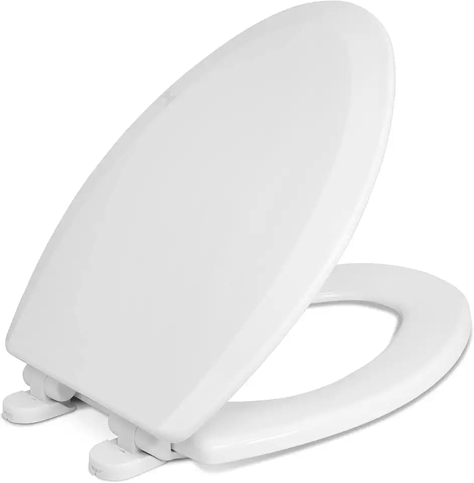 Centoco Elongated Toilet Seat, Slow Close, Wood Core/Plastic Finish, White