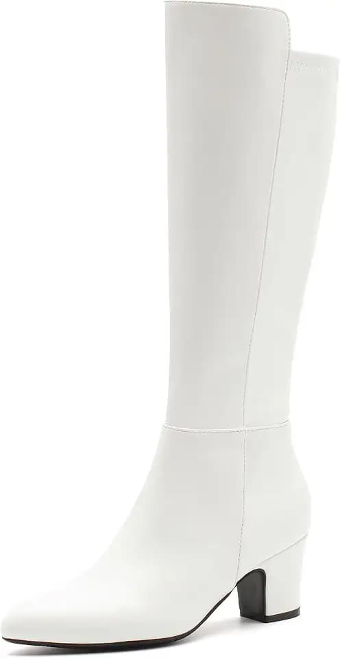 Enelauge Women's Knee-High Boots Chunky Heel Pointed Toe Gogo Boots with Side Zip Dress Fashion Tall Boots for Women