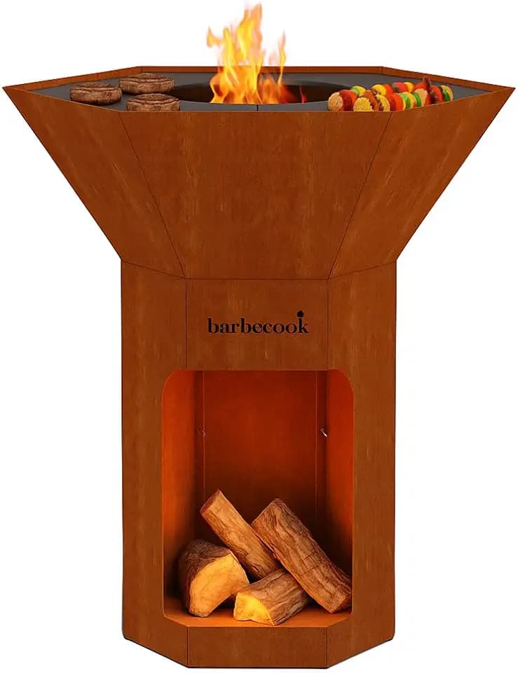 Barbecook Feuerschale mit Feuerplatte Nestor Original BBQ Grill und plancha aus Cortenstahl, 92x92x101cm