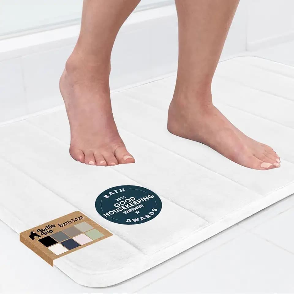 GORILLA GRIP Absorbent Memory Foam Bath and Shower Mat, 42x24 White