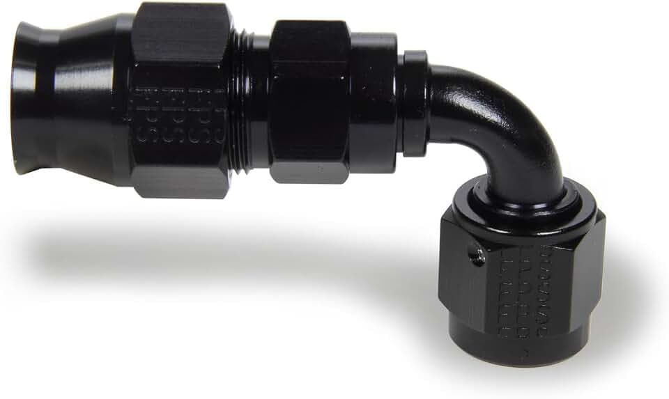 Fragola Fitting, Hose End, Race-Rite, PTFE Hose, 90 Degree, 6 an Hose to 6 an Female, Swivel, Aluminum, Black, Each