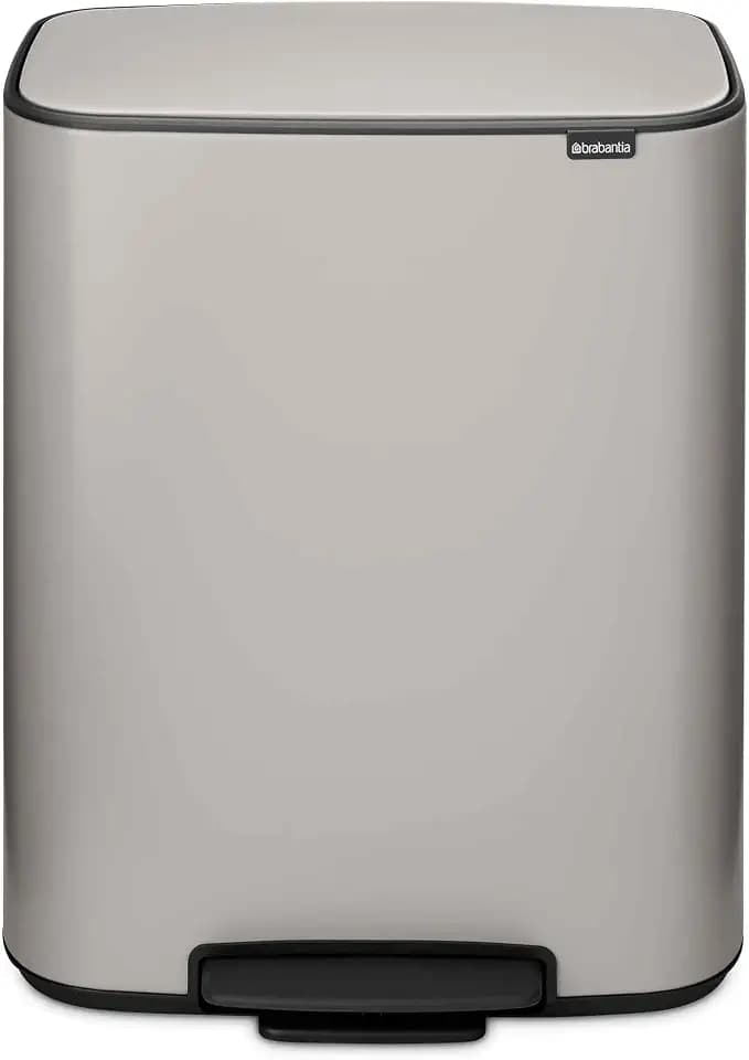Brabantia Bo Tretmülleimer 60 l (Soft Grey) - Restmülleimer mit mit Soft-Close-Funktion und leichtgängigem Pedal, herausnehmbarer Inneneimer, inkl. PerfectFit Abfalleimer Beutel