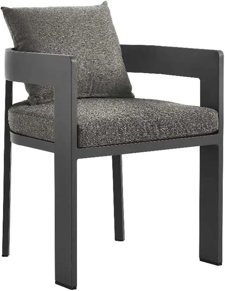 Modway Tahoe Outdoor Patio Powder-Coated Aluminum Fabric Dining Chair in Gray Charcoal - Patio Metal Dining Chair with Cushions - Accent Armchair - Dining Chair with Armrests - Modern Outdoor Seating