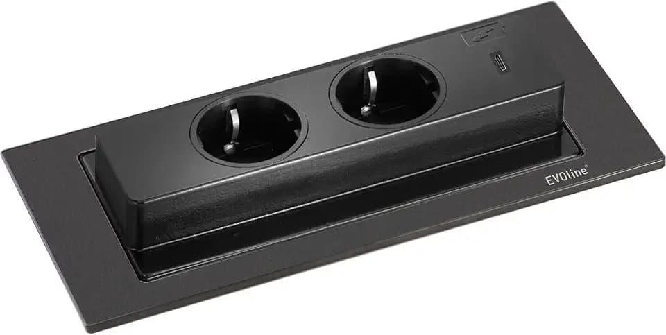 EVOline BackFlip, 2 Stk. Schukosteckdosen, 1 Stk. USB-C-Charger, schwarz matt