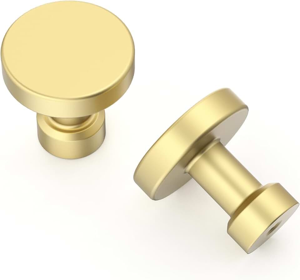 Asidrama 10 Pack 1-1/4 inch Brushed Gold Kitchen Cabinet Knobs Gold Dresser Knobs Drawer Knobs Cabinet Hardware Zinc Knobs for Dresser Drawers