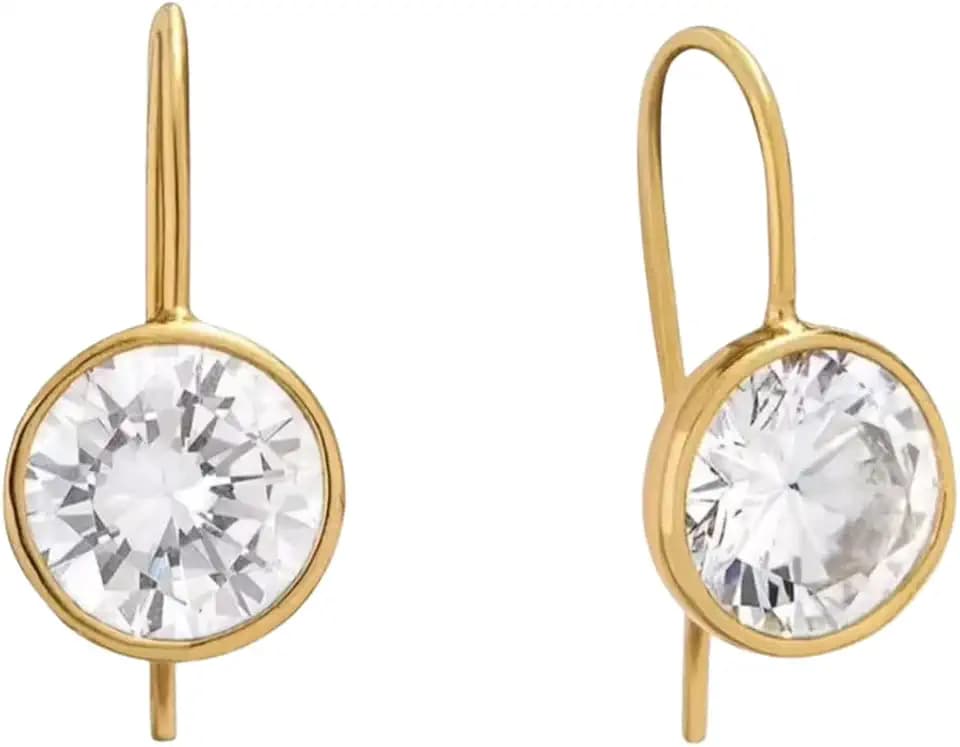 18k Gold Bezel Drop Earrings | 8mm-10mm Round Cubic Zirconia