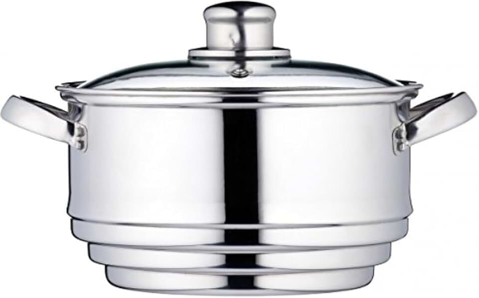 KitchenCraft Universaleinsatz Dampfgarer mit Deckel, Universal Dämpfer mit Glasdeckel, Passt auf fast jede Pfanne und Kochtopf, Silber Edelstahl, Durchmesser 16, 18 und 20 cm,