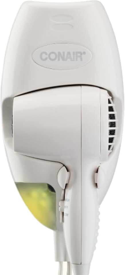 Conair Wall Mount Hair Dryer, Built-In LED Night Light, 1600W, White
