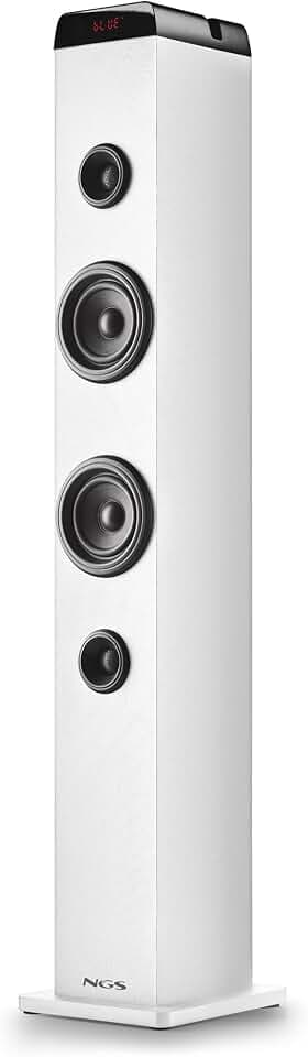 NGS Sky Charm Pro White - Soundturm, 50 W, mit Bluetooth 5.4, Optisch, USB, AUX-IN, FM-Radio, Broadcasting-Funktion, Karaoke-Mikrofon-Eingang, Fernbedienung, Weiß