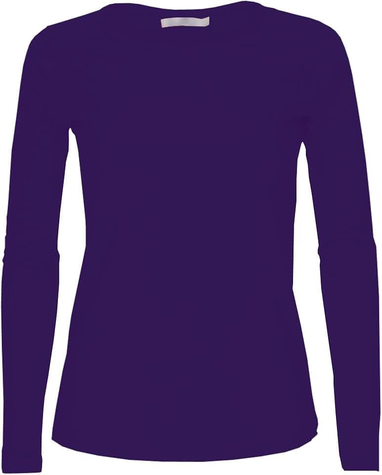 Ladies Womens Plain Stretchy Long Sleeve Round Neck Top