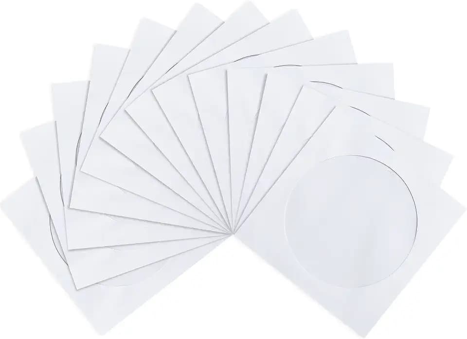 CD Sleeves Pacific Mailer White Paper CD DVD Sleeves CD Envelopes Disc Storage with Window Cut Out and Flap for CD, DVD, BlueRay [120g Heavy Duty, Pack of 1000, White]