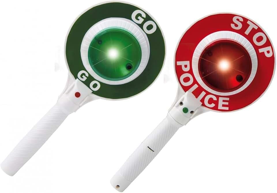 JAMARA 460308 - Polizeikelle mit Licht - Stop und Go Seite mit Leuchtfunktion, Knopf drücken und halten um die Signalleuchte zu aktivieren, kinderleicht zu bedienen, Robust und widerstandsfähig