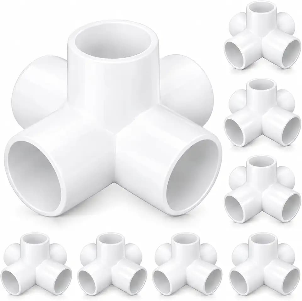 8 Pack 1 Inch 5 Way Elbow PVC Fitting, Furniture Grade Pipe Elbow Connector for DIY Garden PVC Shelf Tent Greenhouse Pipe Fittings