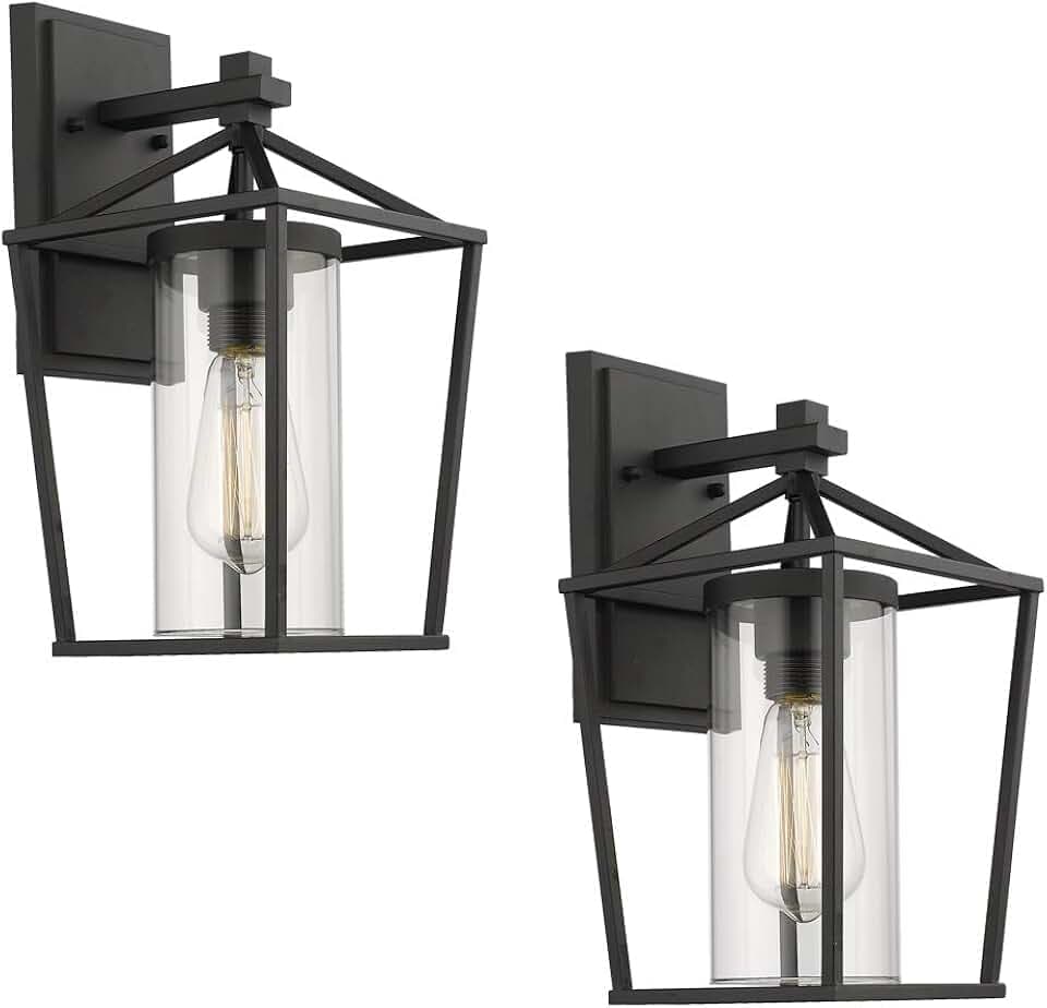 Emliviar 2-Pack Outdoor Porch Light, Black, Clear Glass, 20065B1-2PK