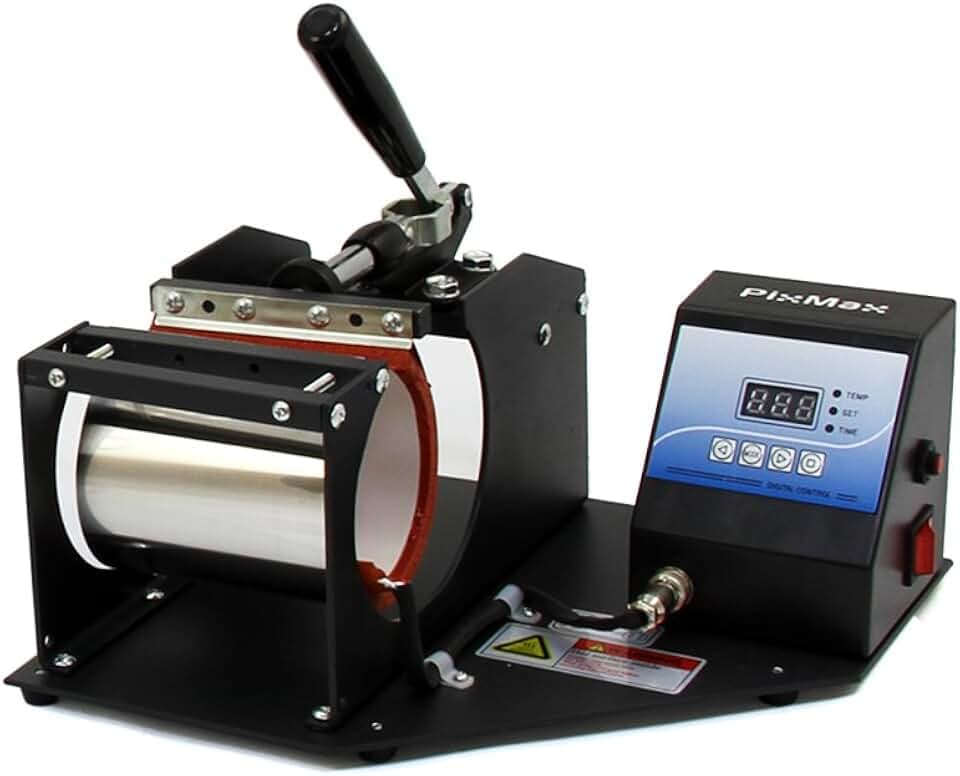 PixMax Tassenpresse Transferpresse Transferpresse für Tassen Sublimationsdruck Schwarz mit GRATIS Sublimationspapier + GRATIS 22m hitzebeständiges Klebeband