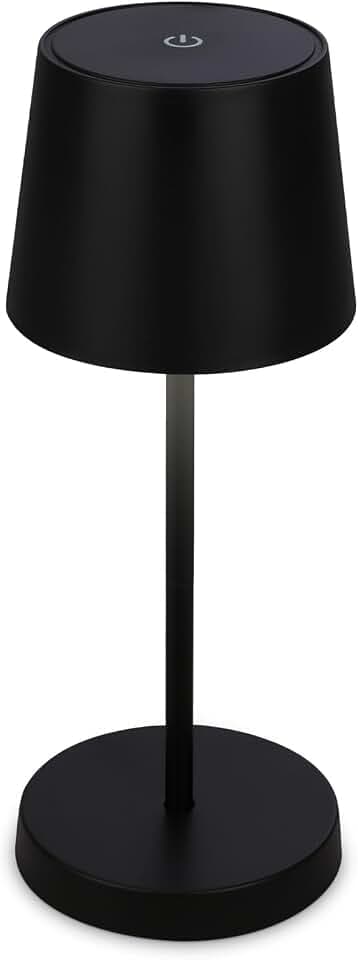 BRILONER - LED Tischlampe Kabellos, Dimmbare Nachttischlampe Touch, Schreibtischlampe, Leselampe, Tischleuchte Outdoor und Indoor, USB-C, Camping Lampe, Warmweißes Licht, Schwarz, 10,5x26 cm