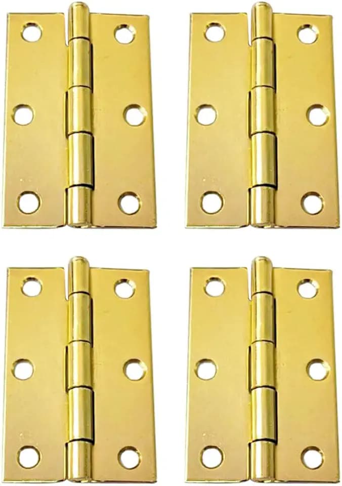 QCAA Narrow Butt Utility Hinge, Thicker, Swaged with Removable Loose Pin for Cabinet Door or Box Hinge, 3"x2"x1.6mm, Brass Plated, Made in Taiwan, 4 Pack