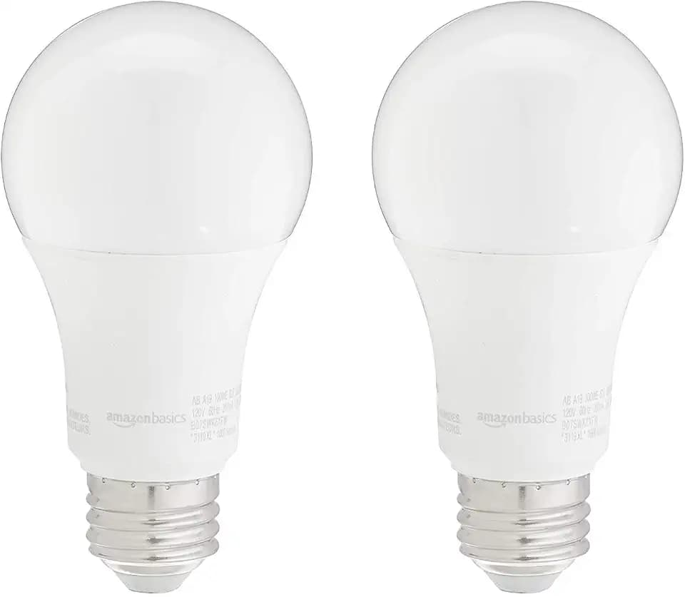 Amazon Basics A19 LED Light Bulbs, 100W Equivalent, E26 Standard Base, Soft White 2700K, Non-Dimmable, 10,000 Hour Lifetime, 2-Pack