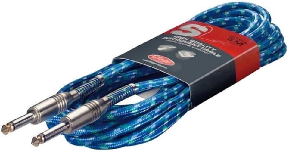 Instrumentenkabel Vintage Tweed Blue - 6 Meter - 2x Klinke 6,3mm - Gitarrenkabel - Klinkekabel