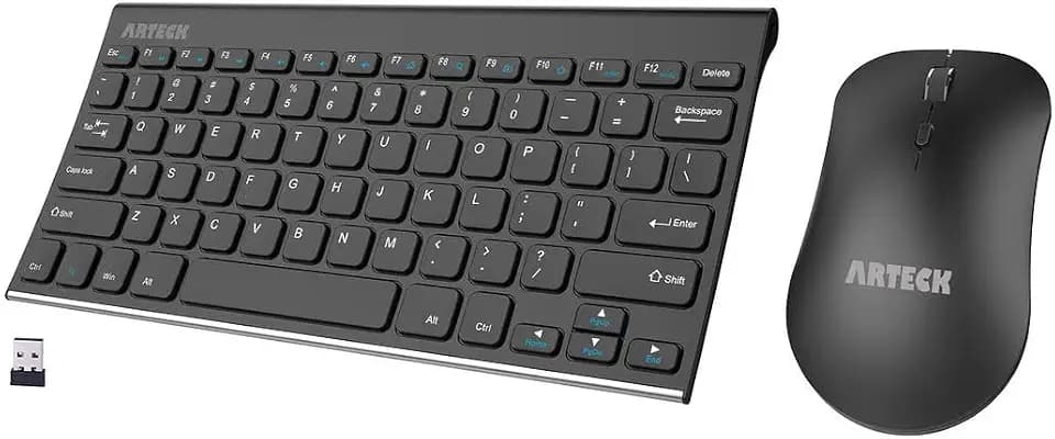 Arteck 2.4G Wireless Keyboard and Mouse Combo Ultra Compact Slim Stainless Keyboard and Ergonomic Mouse for Computer/Desktop/PC/Laptop and Windows 10/8/7 Build in Rechargeable Battery