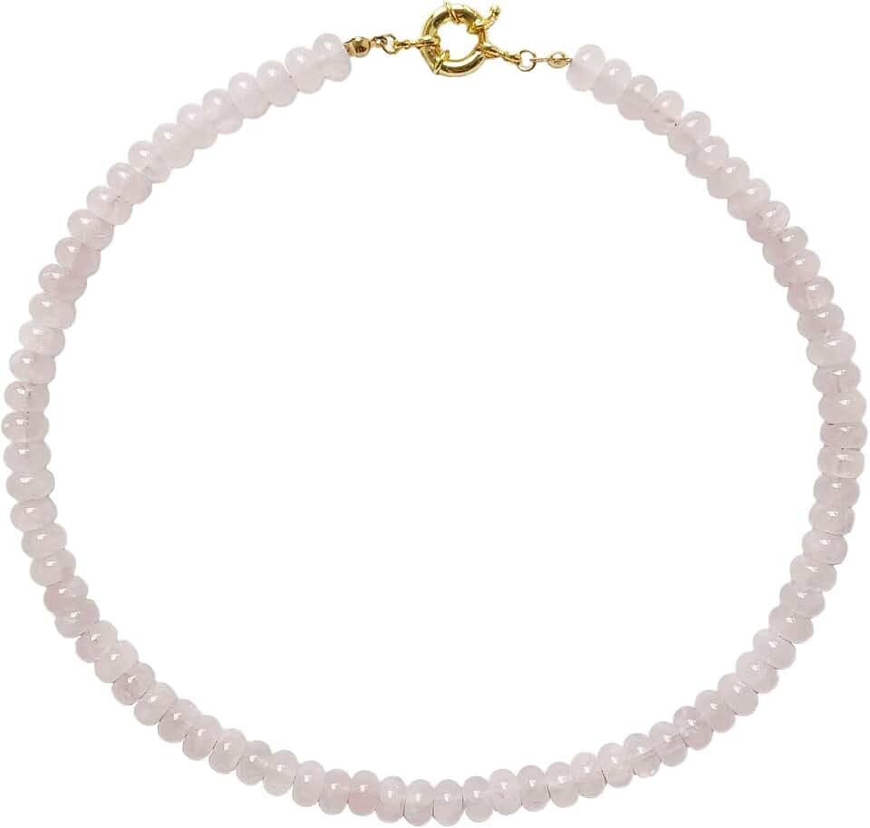 Beaded Gemstone Necklace for Women, Pure Color Boho Bead Choker Natural Stone Surfer Beach Rainbow Beads 18K Gold Plated DIY Handmade Jewelry Charm Trendy Birthday Gifts
