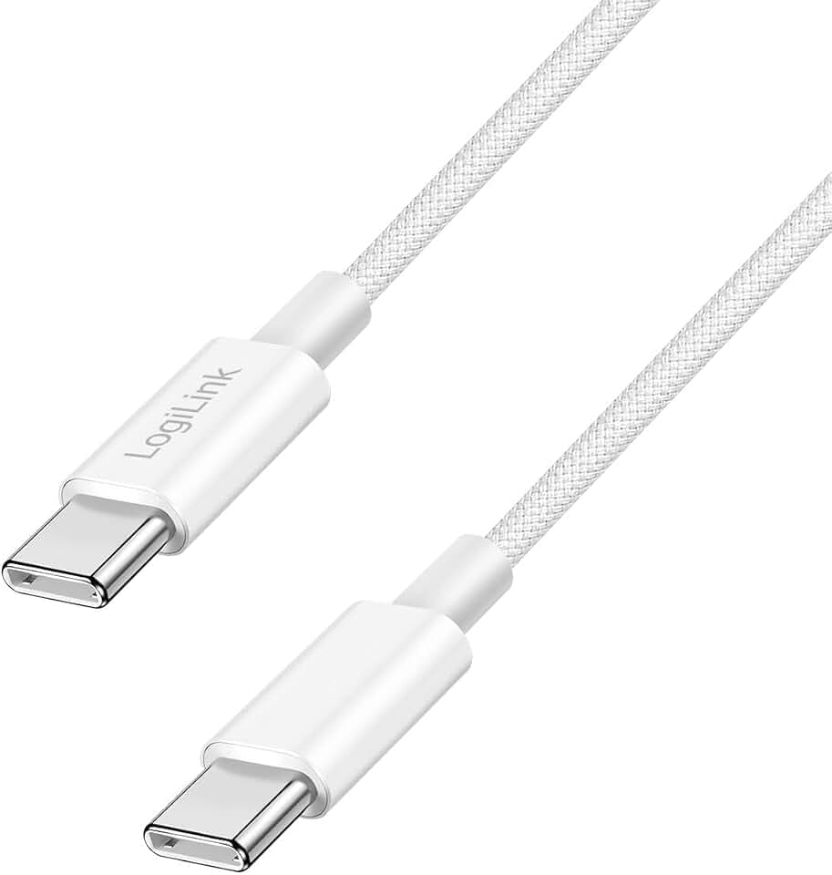 USB 2.0 Typ-C Anschlusskabel, C (Stecker) zu C (Stecker) mit Nylon-Ummantelung, 60W, Weiß, 0,5 m