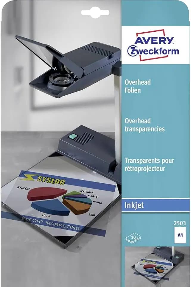 AVERY Zweckform 2503 Overhead-Folien für Inkjetdrucker (10 Transparentfolien, A4, spezialbeschichtet, stapelverarbeitbar, schnelle Farbaufnahme ohne Verschmieren und Verlaufen, Folienstärke 0,11mm), 10 Folien