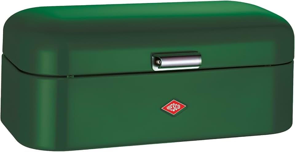 WESCO Grandy Brotkasten in der Farbe darkgreen, pulverbeschichtetes Stahlblech, Lüftungslöcher und stabiler Handgriff, Special Edition Weihnachten, 420 x 220x 170 mm