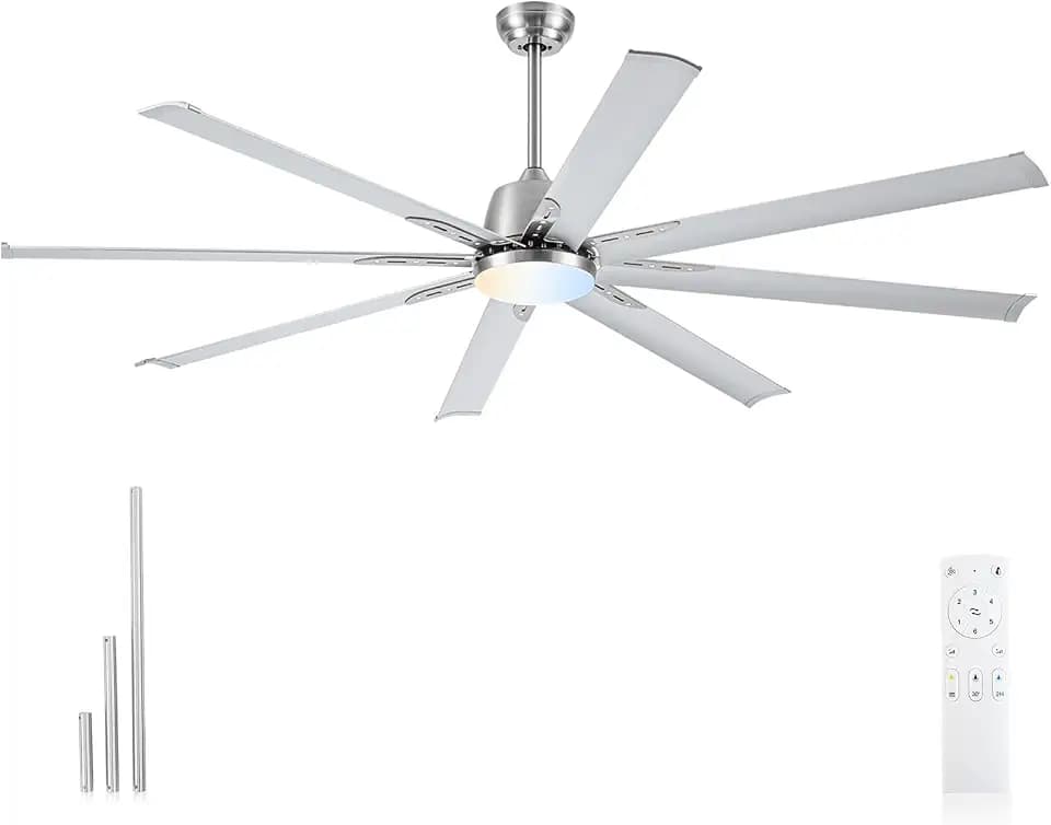 72 Inch Aluminum Ceiling Fan with Lights for Covered Patio,8 Sliver Blades