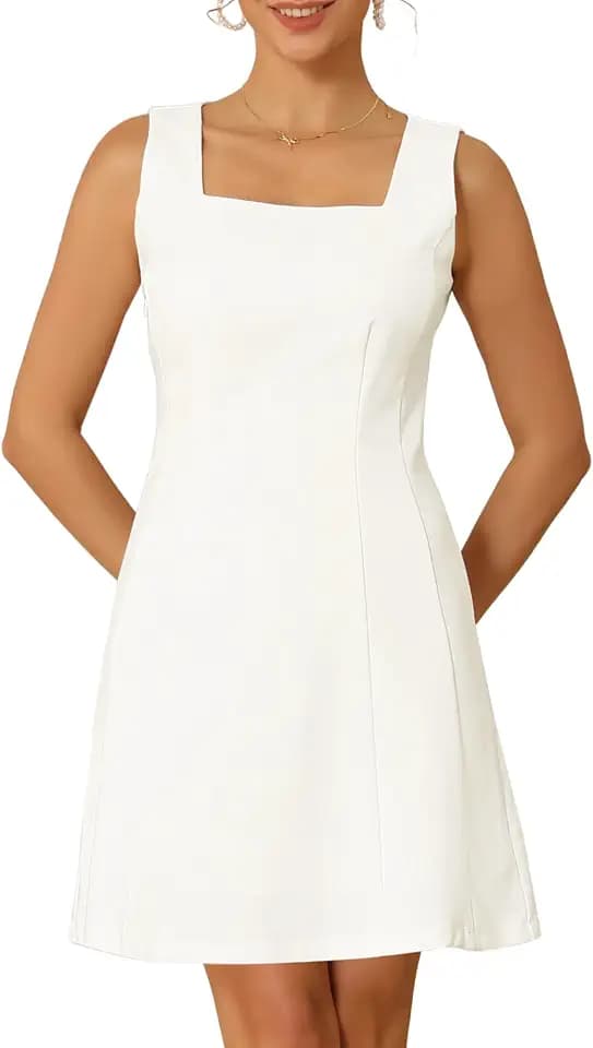 Women's Short Dresses Cocktail Party Wedding Guest 50s Sleeveless Square Neck Mini A-Line Dresses