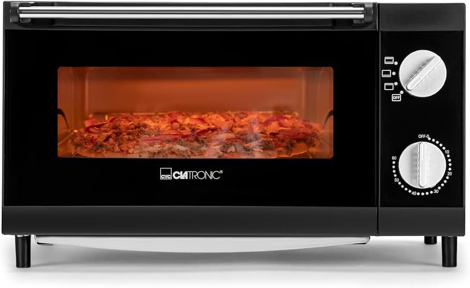 Clatronic Pizzaofen, 12 Liter Backraum, Minibackofen, zum Grillen & Aufbacken, Backofen mit Ober- & Unterhitze, Mini Backofen mit 60 Min.-Timer, Backofen klein inkl. Backblech, MPO 3520, Schwarz
