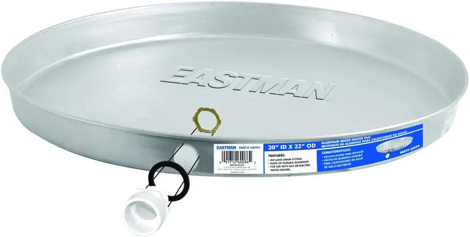 Eastman Aluminum Water Heater Drain Pan with PVC Fittings, 30 Inch ID x 32 Inch OD Compression, 60094